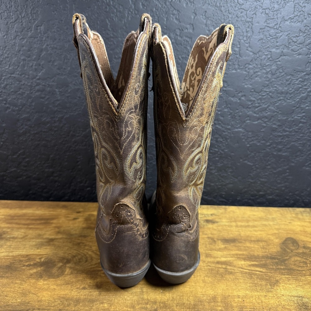 Justin L2552 Brown Leather Square Toe Western Cowboy Boots Womens 7.5 B - Picture 4 of 6